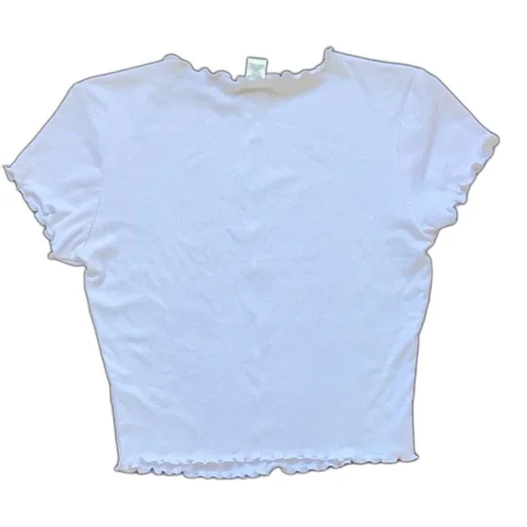 🎉Bozzolo Size medium white ribbed crop top lettuce hem - Picture 3 of 3